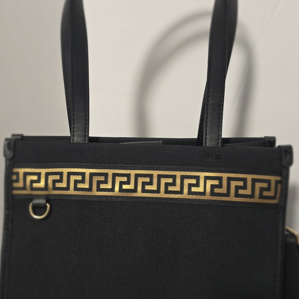 Versace Tote Bag Black Metallic Gold Handbag With Dust Bag - NEW - Picture 5 of 15